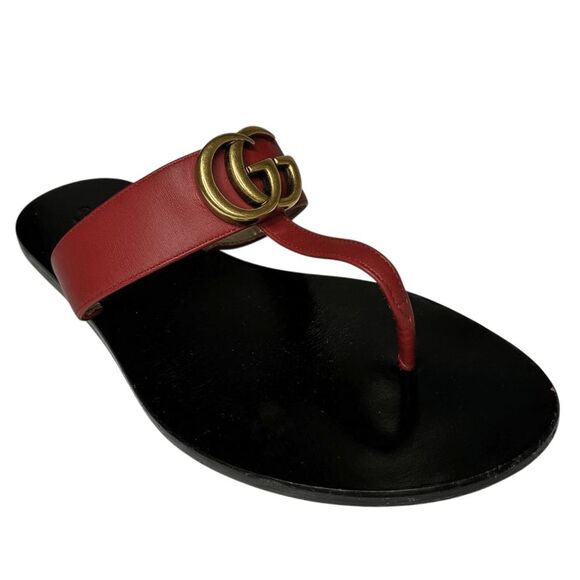 Gucci Marmont GG Thong Sandals Red Leather EU 37.5 US 7.5 w/ Box & Dust Bag - Picture 1 of 10